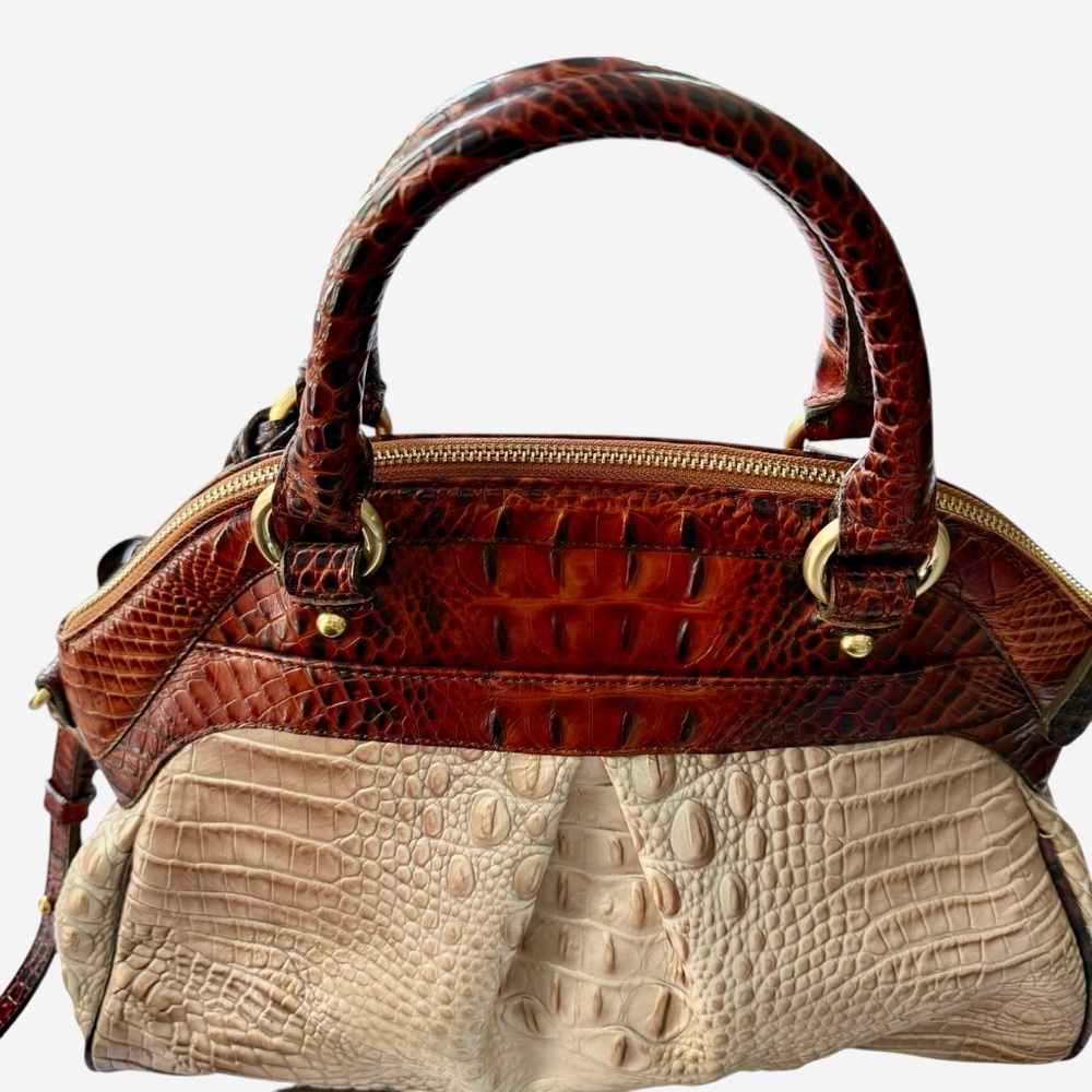 Vintage Brahmin Crocodile-Embossed Brown and Tan Handbag- Anniversary Collection